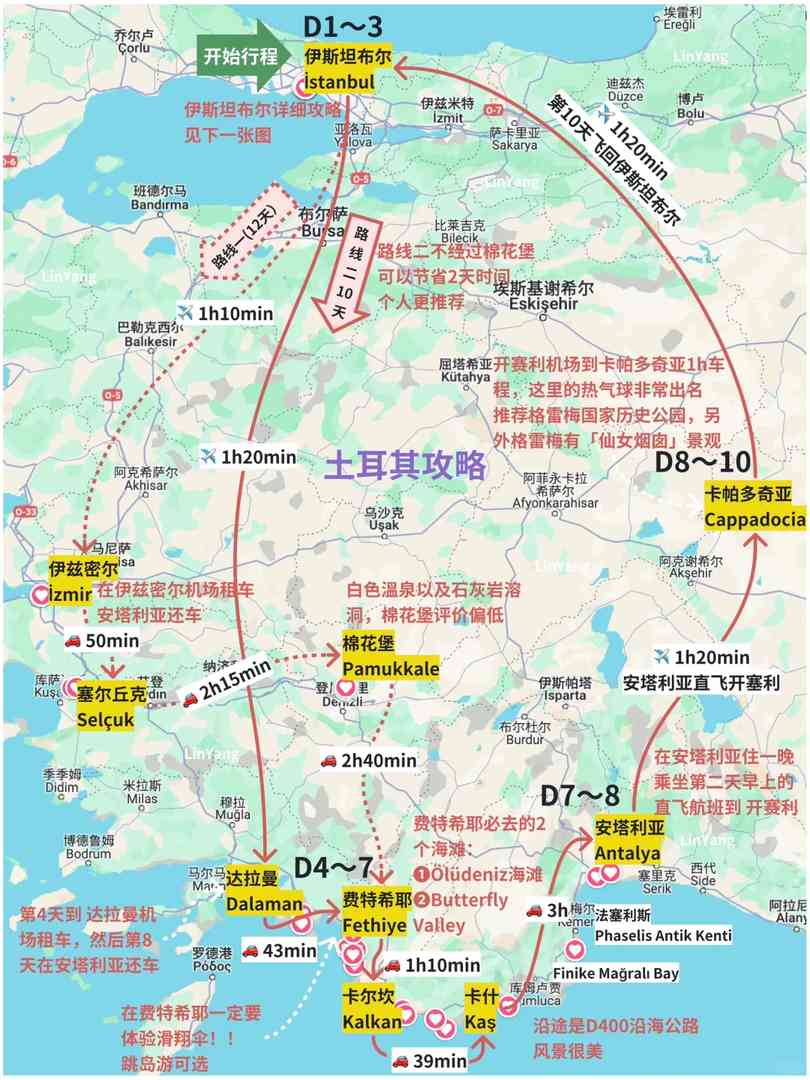Turkey Travel Guide: 10-Day Itinerary with Detailed Hand-Drawn Map